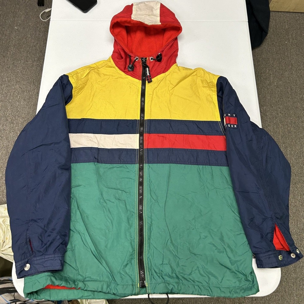 Tommy Jeans Windbreaker Mens M Multi-Color Vintage Colorblock Fleece Lined